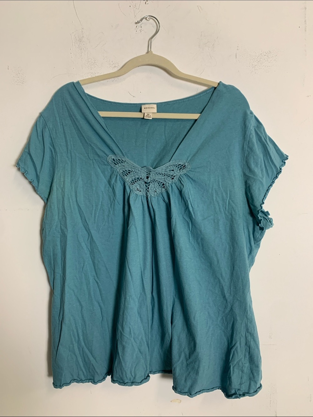 Merona Teal Crochet-Trim V-Neck Women's Top